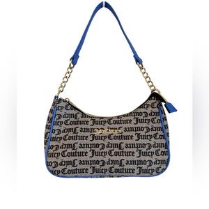 Juicy Couture Bag Logo Canvas Shoulder Tote Blue Trim Y2K